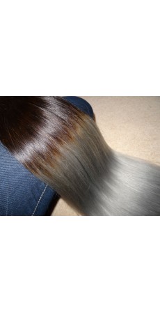 110 Gram 18" Hair Weave/Weft Colour #1B/Grey Natural Off Black to Silver Grey Dip Dye/Ombre (Full Head)